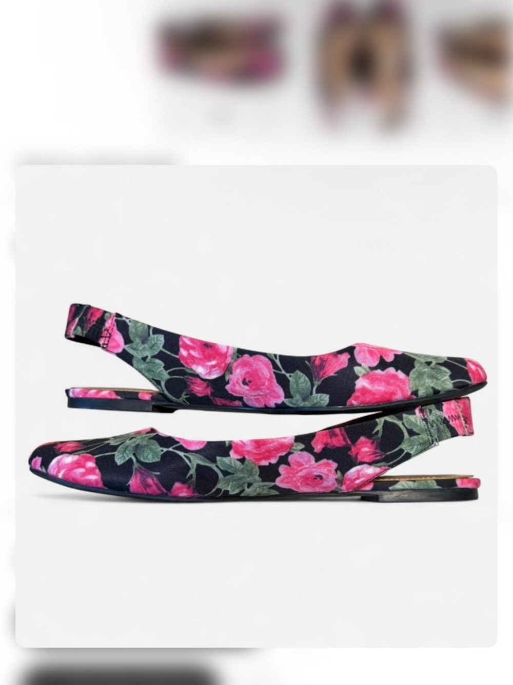Christian Siriano Pink Floral Slingback Flats on Black
